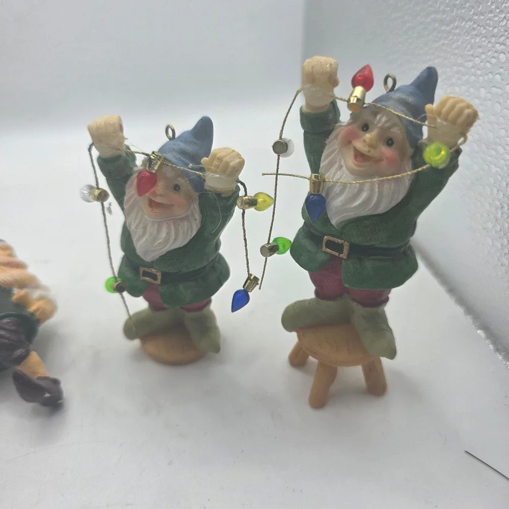 Vintage Gnome Dwarf Christmas Ornaments Figurines Lot of 7 Mini Holiday Decor